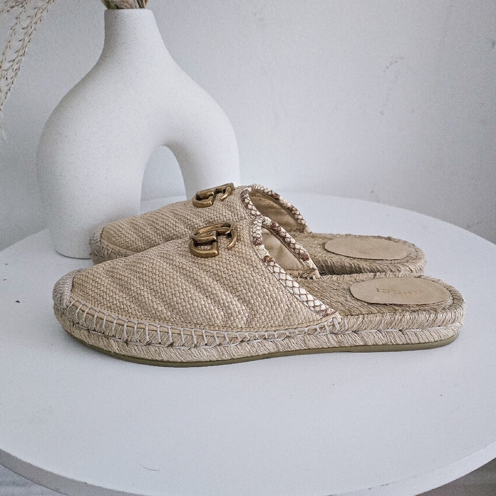 Gucci Straw Elaphe Matelasse GG marmont espadrille slides mules - Picture 3 of 10